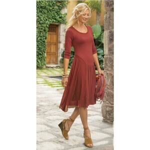 Soft Surroundings Rose Red Dress Asymmetrical Drop Waist Lagenlook